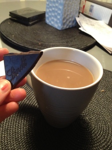 followed by...a mug of coffee and half a square of lindt 85% dark chocolate...tasty!